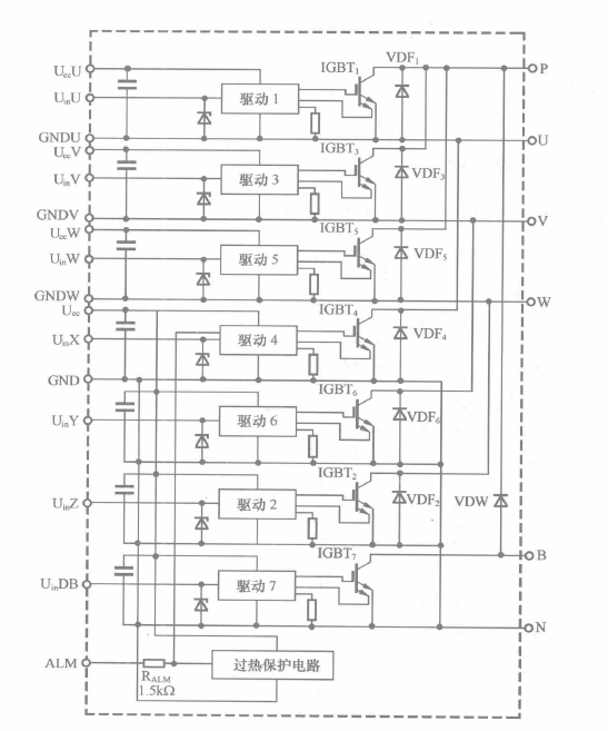 智能IPM的內(nèi)部基本結(jié)構(gòu)及接線端子含義